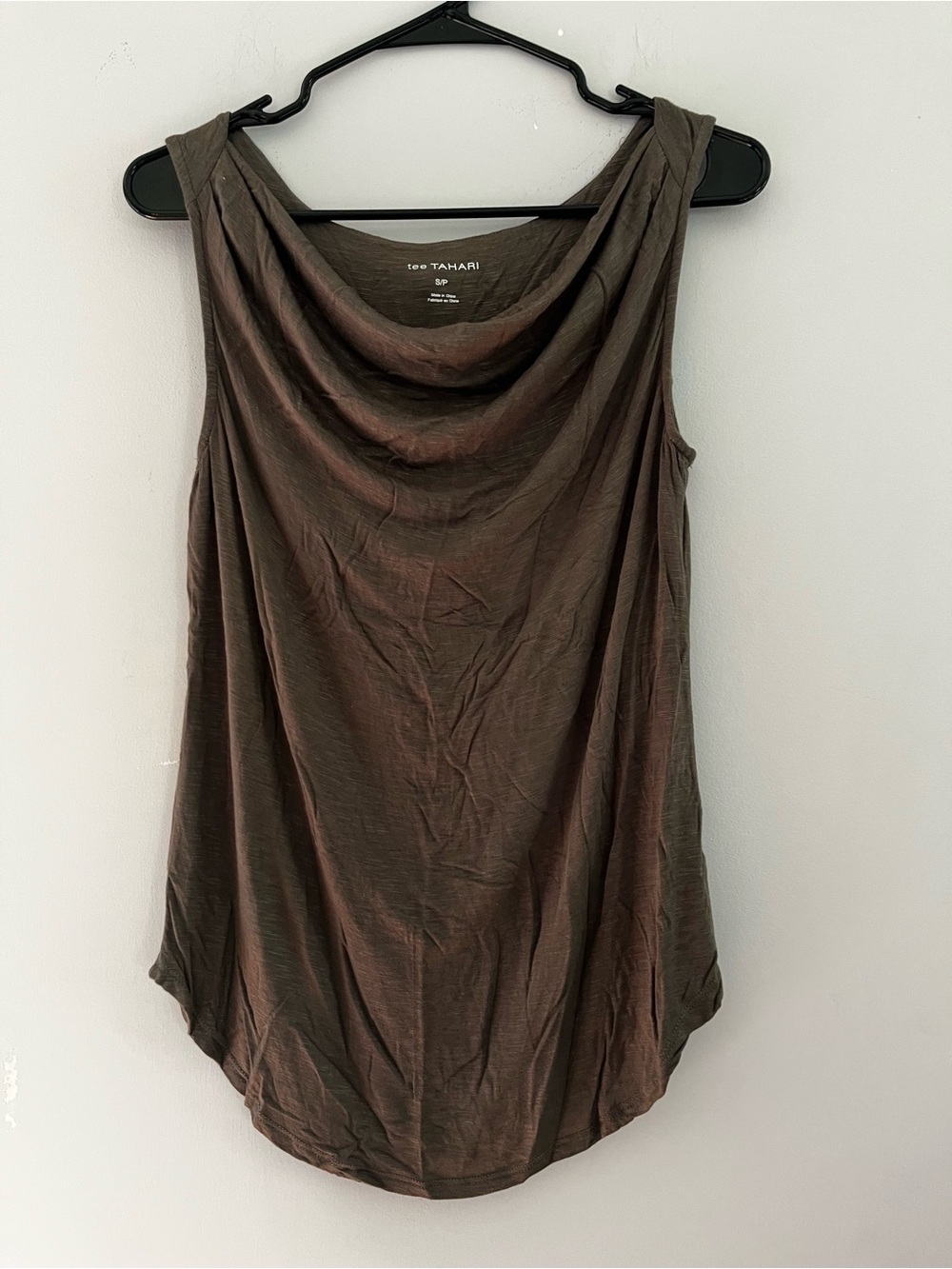 Tahari olive green Draped Neck Sleeveless Camisole